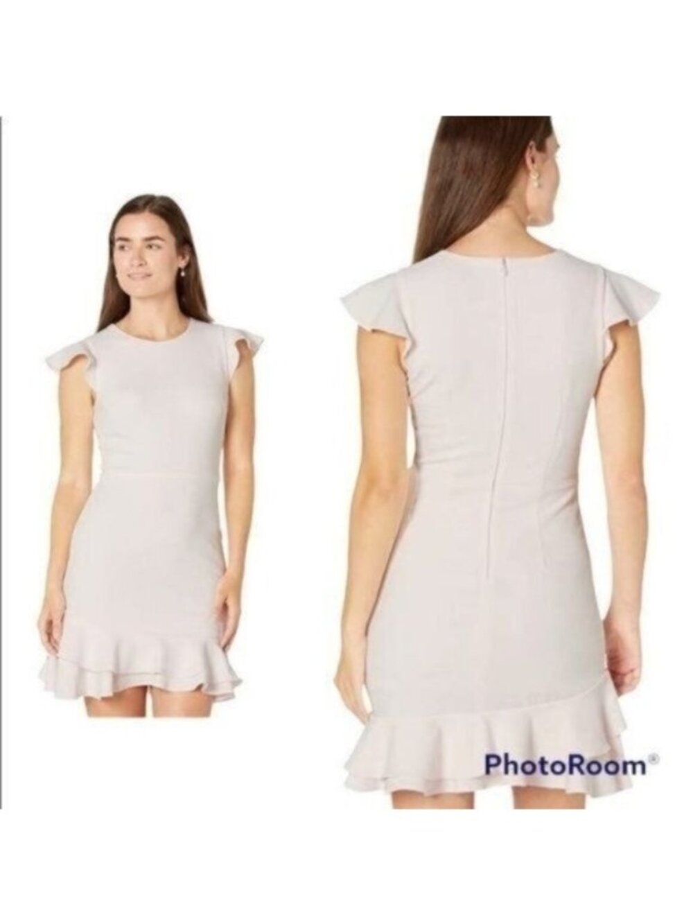 Sage Ruffle Sleeve Midi Dress Blush Pink Size 8 NWT Asymmetrical Hem